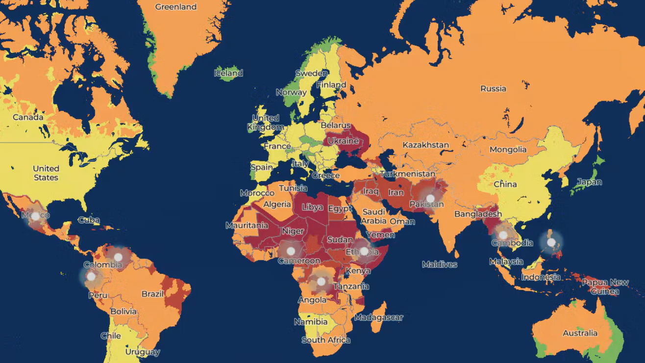 Die "Global Risk Map 2027" des US-Sicherheitsdienstleisters Global Guardian.