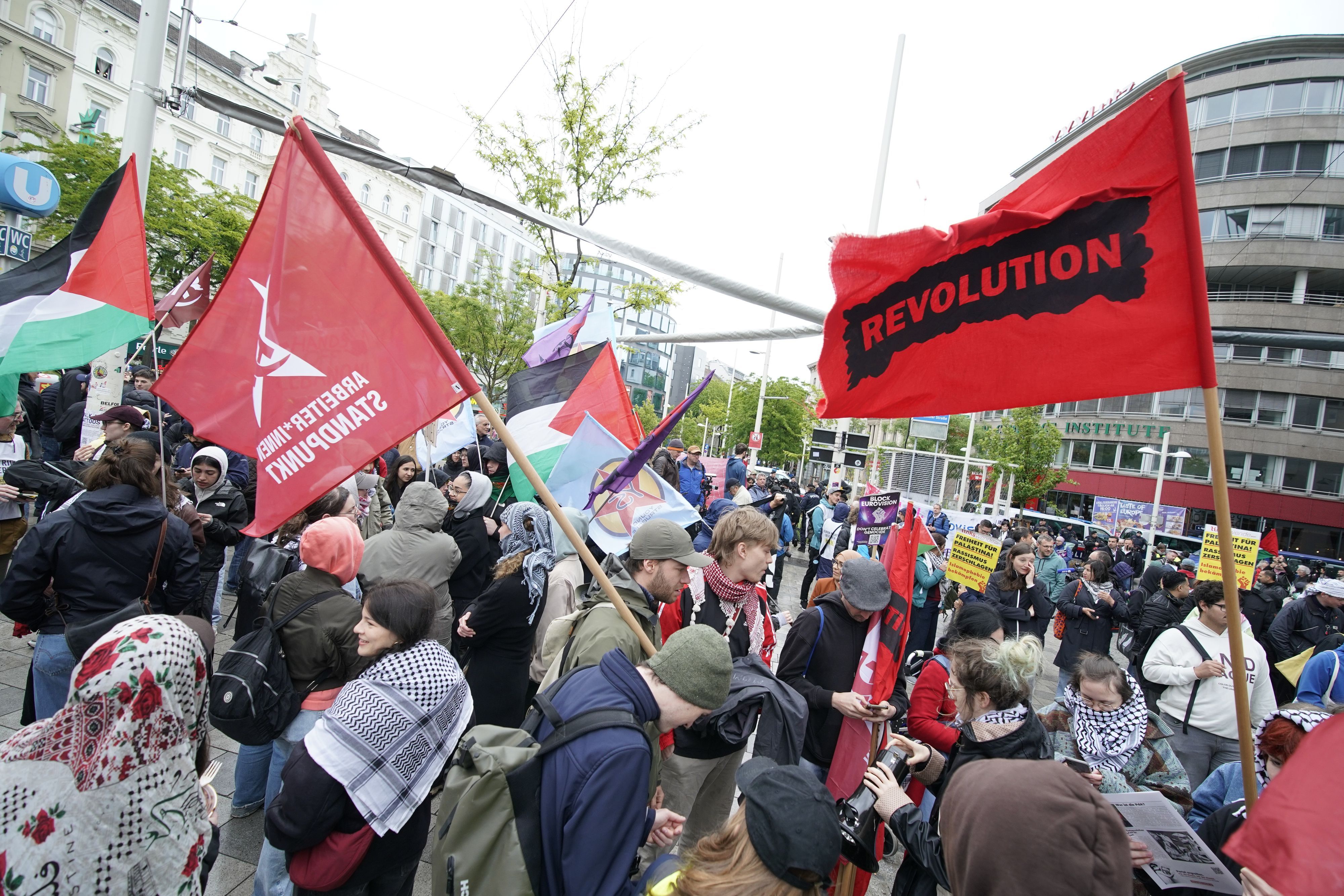 Palästina-Demo in Wien am Christian-Broda-Platz – hier im Frühjahr 2026.