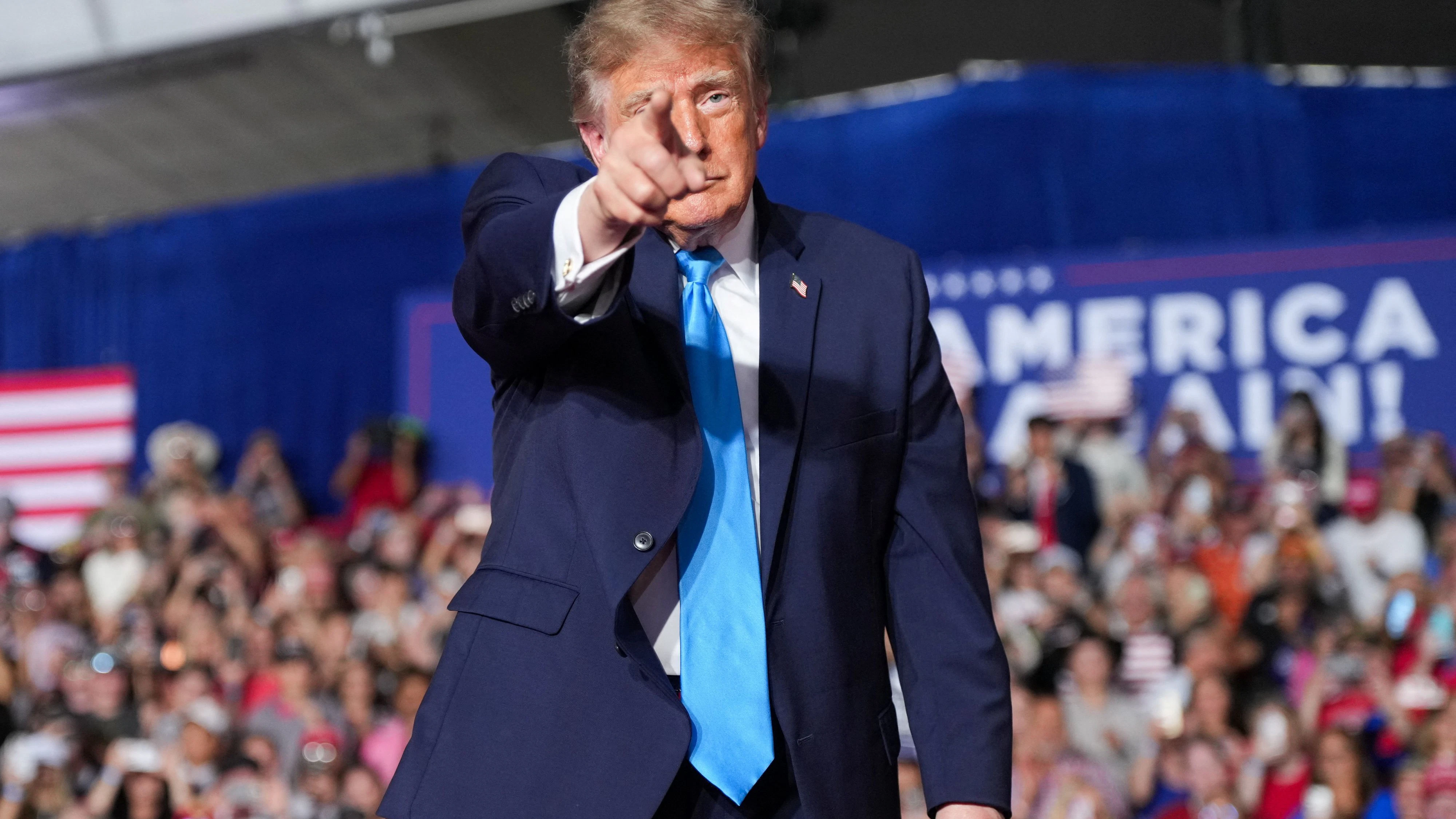 US President Donald Trump gestures during a rally at Pinnacle Bank Expo Center in Grand Island, Nebraska, US, October 5, 2026. REUTERS/Nathan Howard
