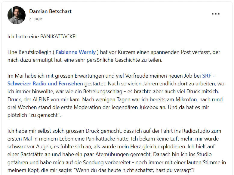 Auf LinkedIn teilte Betschart sein Erlebnis.
