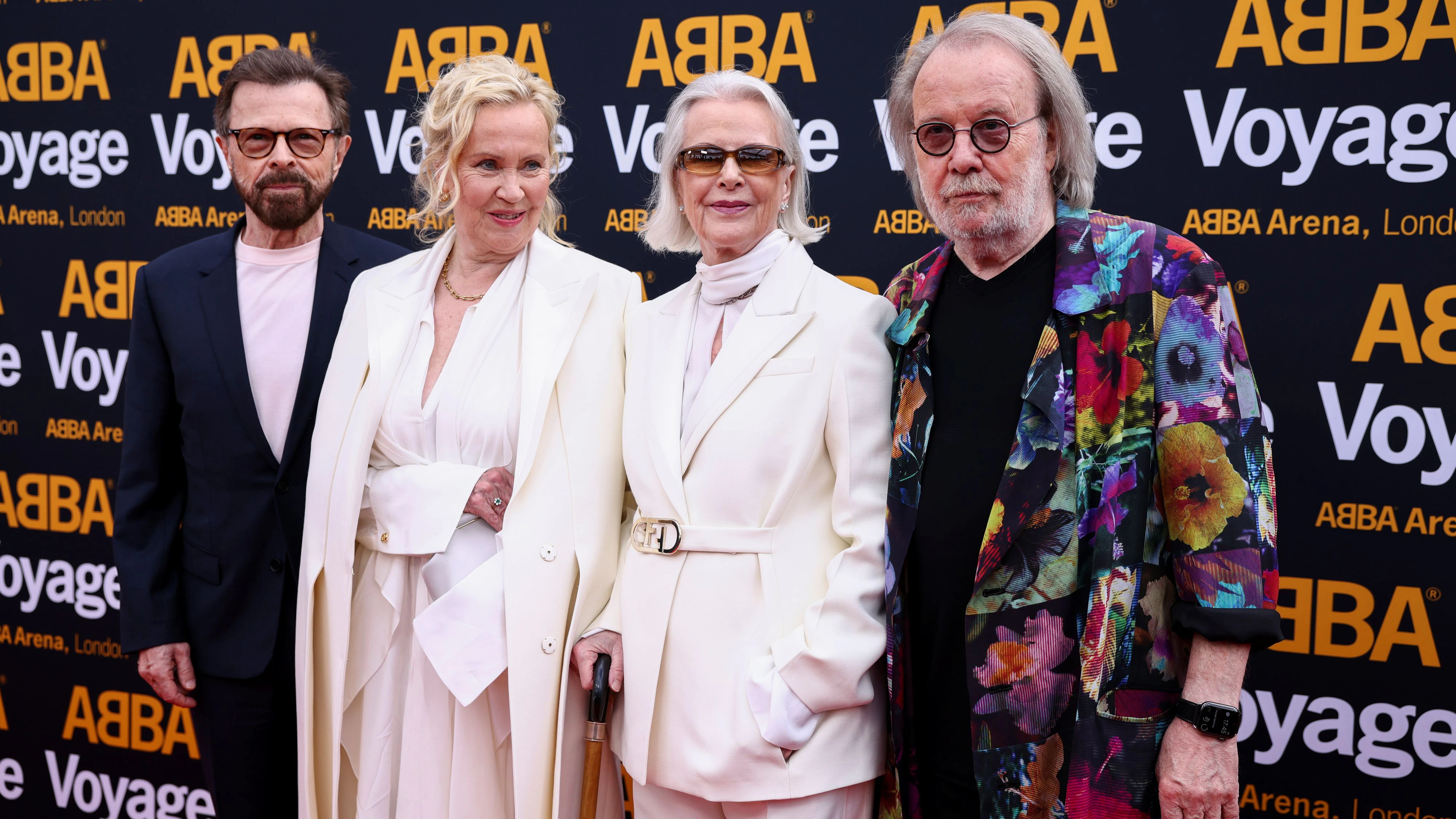 Members of Swedish music band ABBA arrive for the opening performance of the "ABBA Voyage" concert in London, Britain May 26, 2022. REUTERS/Henry Nicholls 