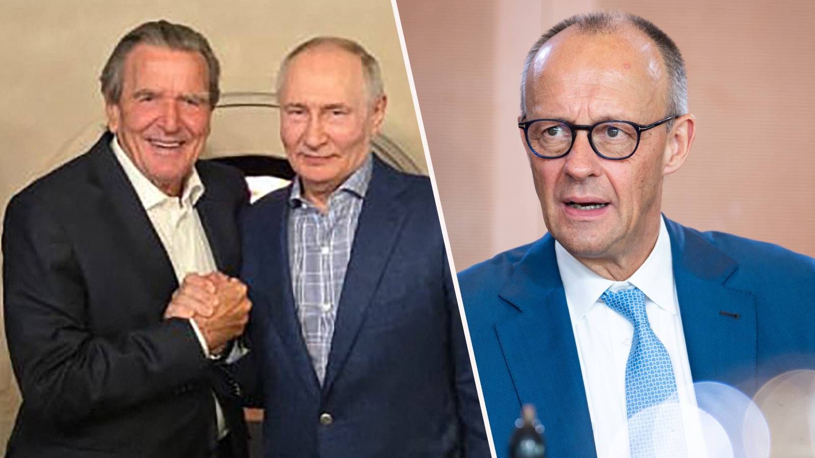 Der deutsche Altkanzler Gerhard Schröder sorgt mit seinem Besuch bei Putins Geburtstagsfeier für Empörung bei Friedrich Merz.