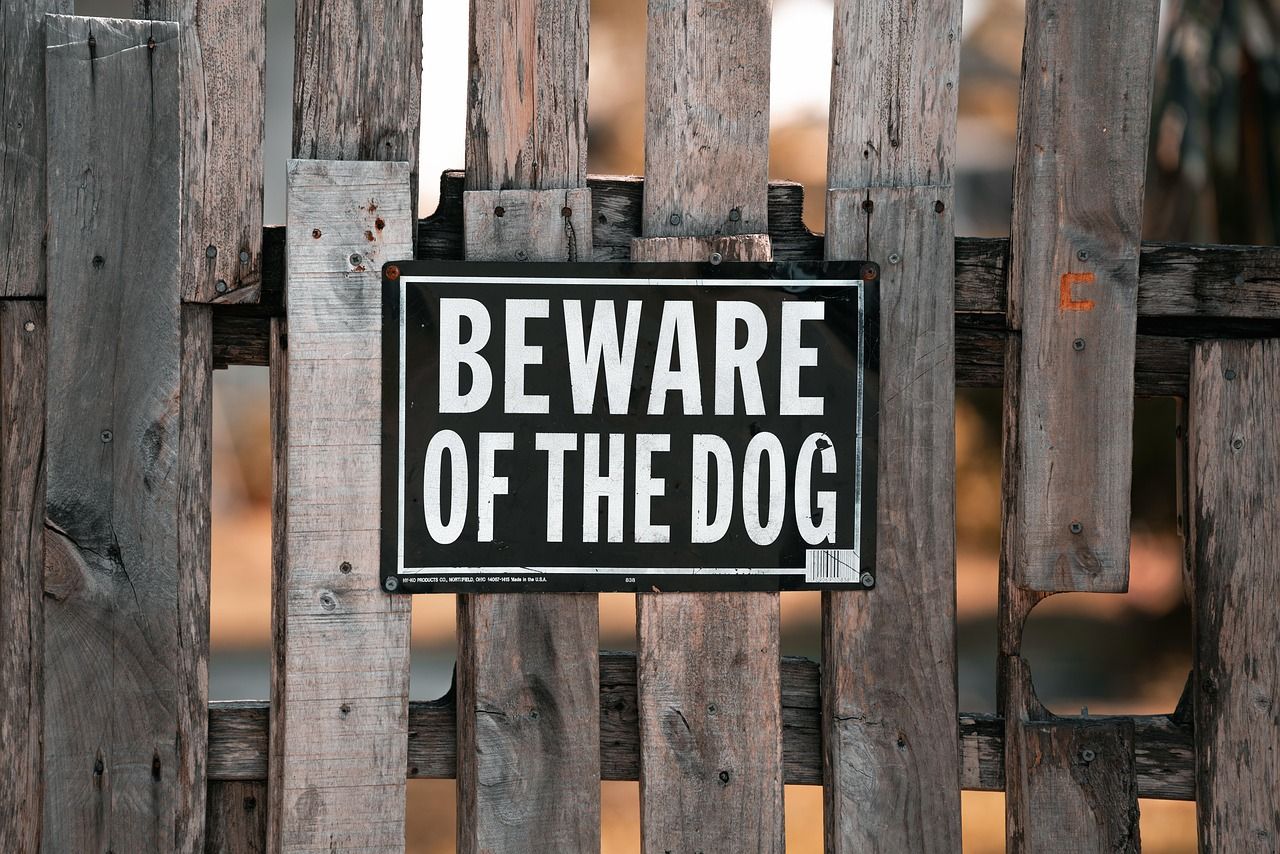 Vorsicht vor dem Hund - ein Warnschilder am Zaun
