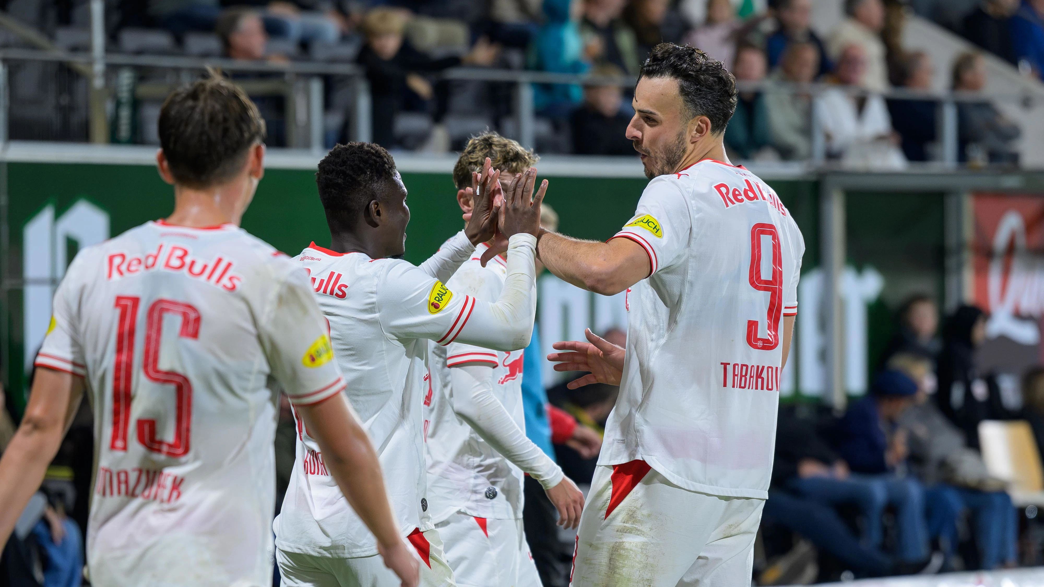 RIED,AUSTRIA,11.SEP.26 - SOCCER - ADMIRAL Bundesliga, SV Ried vs Red Bull Salzburg. Image shows the rejoicing of Karim Konate and Haris Tabakovic (RBS). Photo: GEPA pictures/ Daniela Moser
