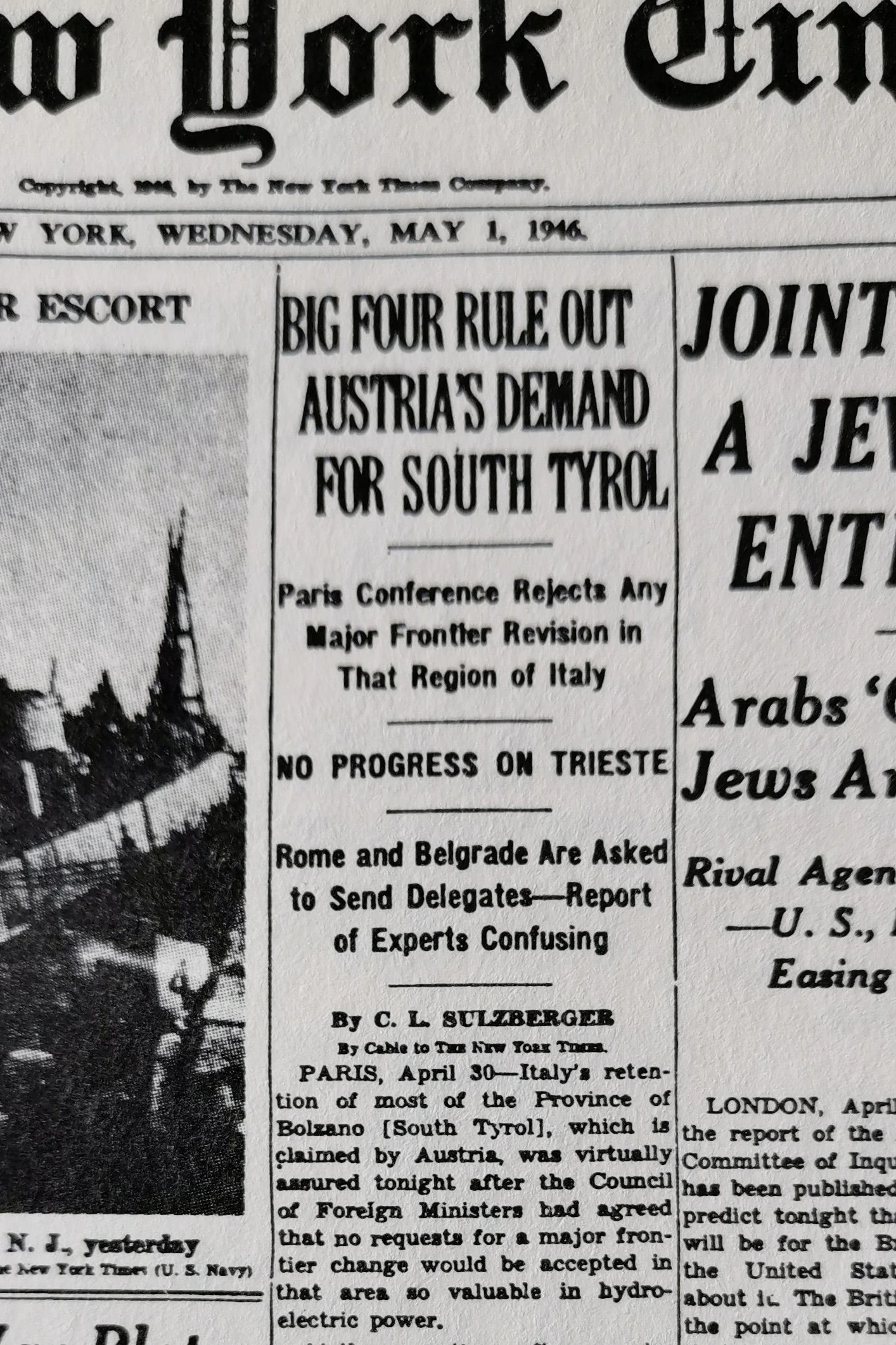 1946 berichtete man über Österreichs vergeblichen Wunsch, Südtirol wieder zurück zu bekommen