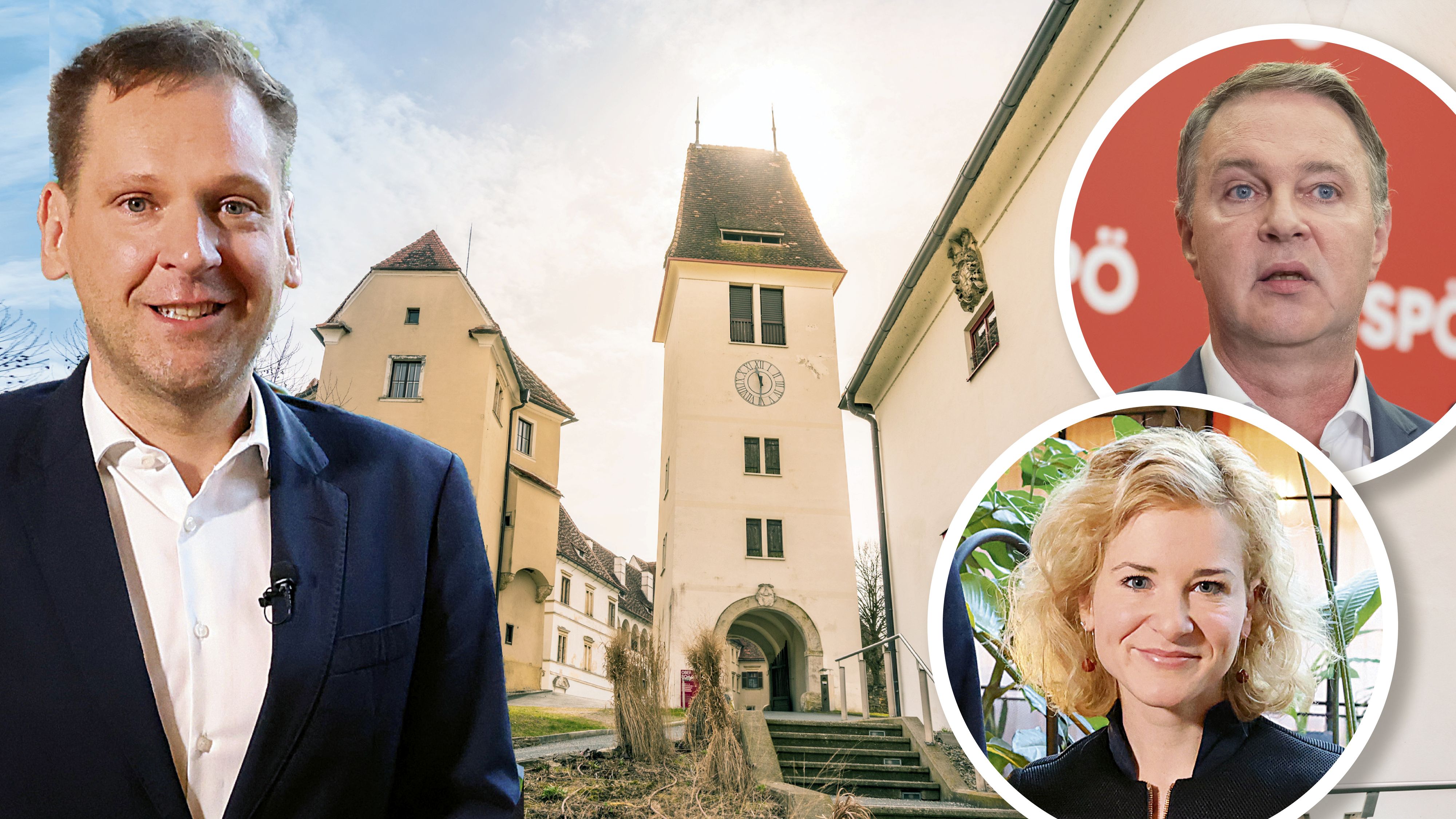 SPÖ-Klubtagung im Hotel Schloss Seggau: Klubchef und Neo-Parteivorsitzender Philip Kucher (l.), Frauenministerin und Co-Vorsitzende Eva-Maria Holzleitner, Andreas Babler.