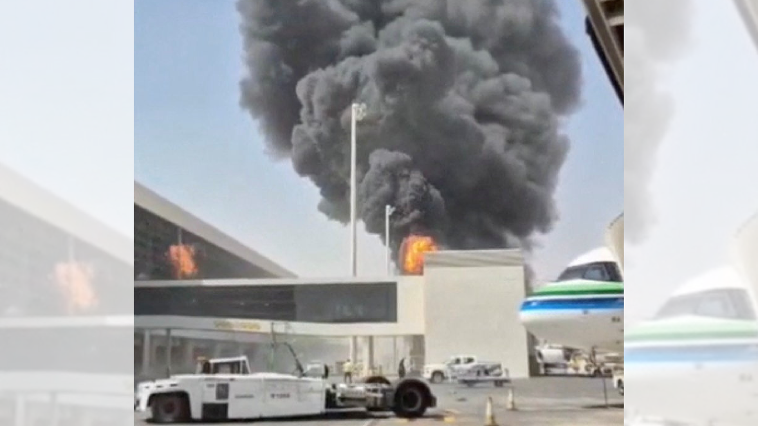 Rauch und Flammen steigen vom Flughafen King Khalid in Riad (Saudi-Arabien) auf, nachdem die vom Iran unterstützten Huthi-Rebellen aus dem Jemen erklärt hatten, sie hätten den Flughafen angegriffen (Aufnahme von einem Angriff am 8. Oktober 2026, Archivbild)