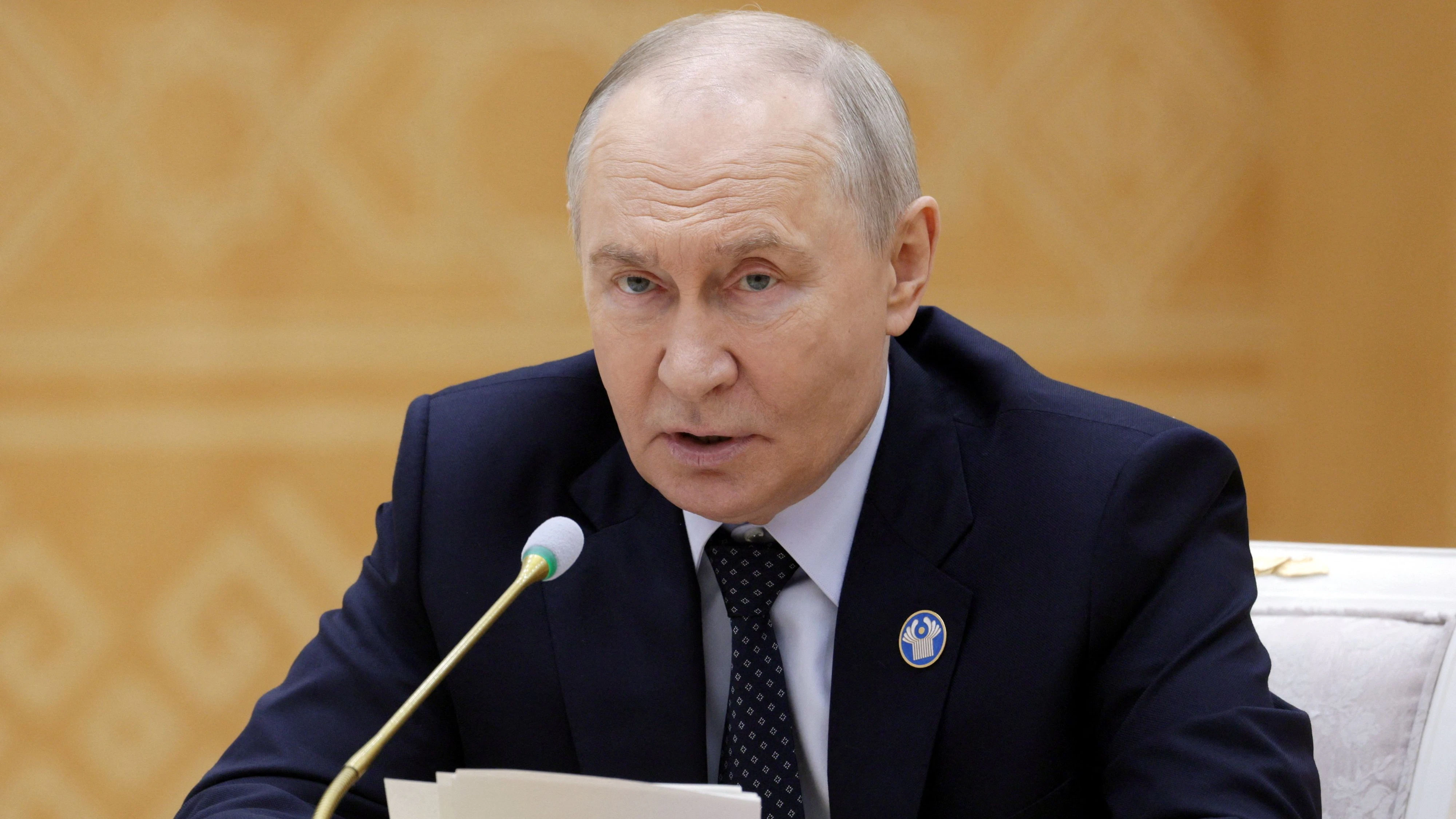 Russian President Vladimir Putin delivers a speech at a summit of the CIS Council of Heads of State in Turkmenbashi, Turkmenistan, October 9, 2026. Sputnik/Gavriil Grigorov/Pool via REUTERS ATTENTION EDITORS - THIS IMAGE WAS PROVIDED BY A THIRD PARTY.