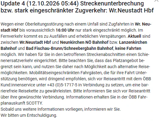 Streckenunterbrechung bei Wiener Neustadt