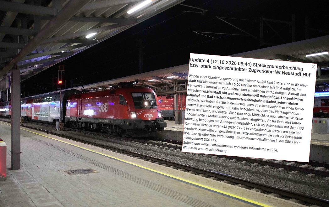 Der Vorfall ereignete sich am Montag, 12. Oktober, beim Ausfahrtsbahnhof Wiener Neustadt.
