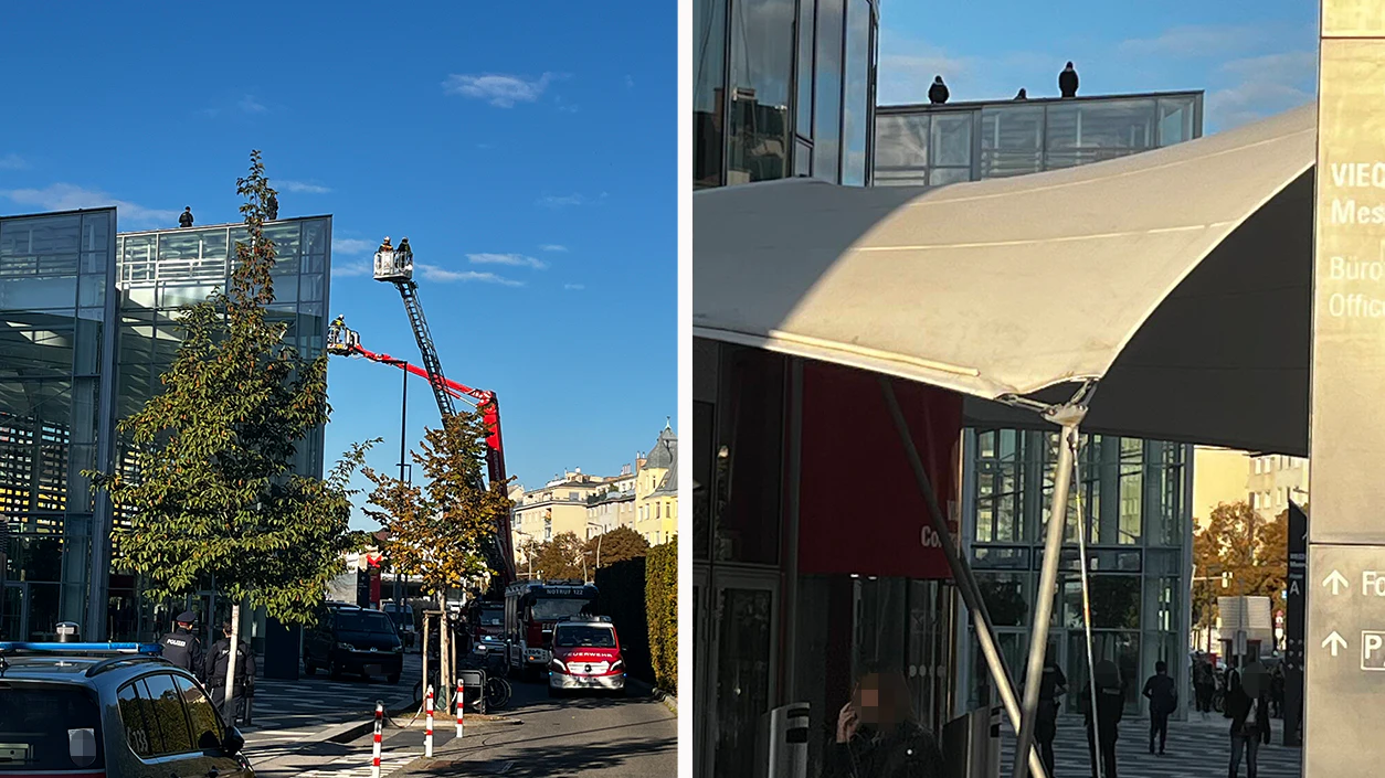 Am Dienstag kletterten Aktivisten auf das Dach des Congress Centers in Wien.