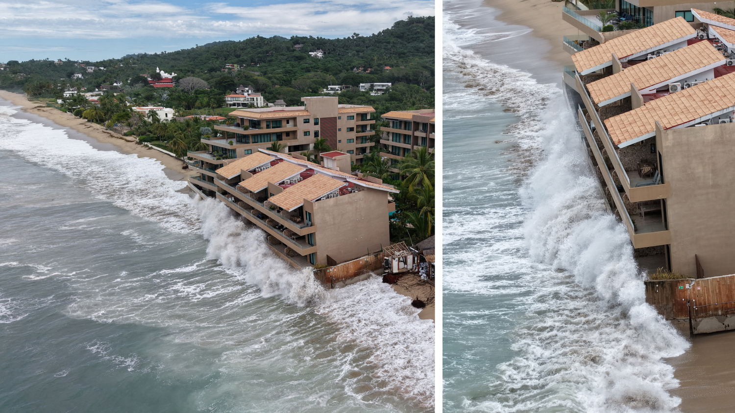 Hurrikan Simon peitscht meterhohe Wellen gegen Häuser in Bahía de Banderas in Nayarit, Mexiko