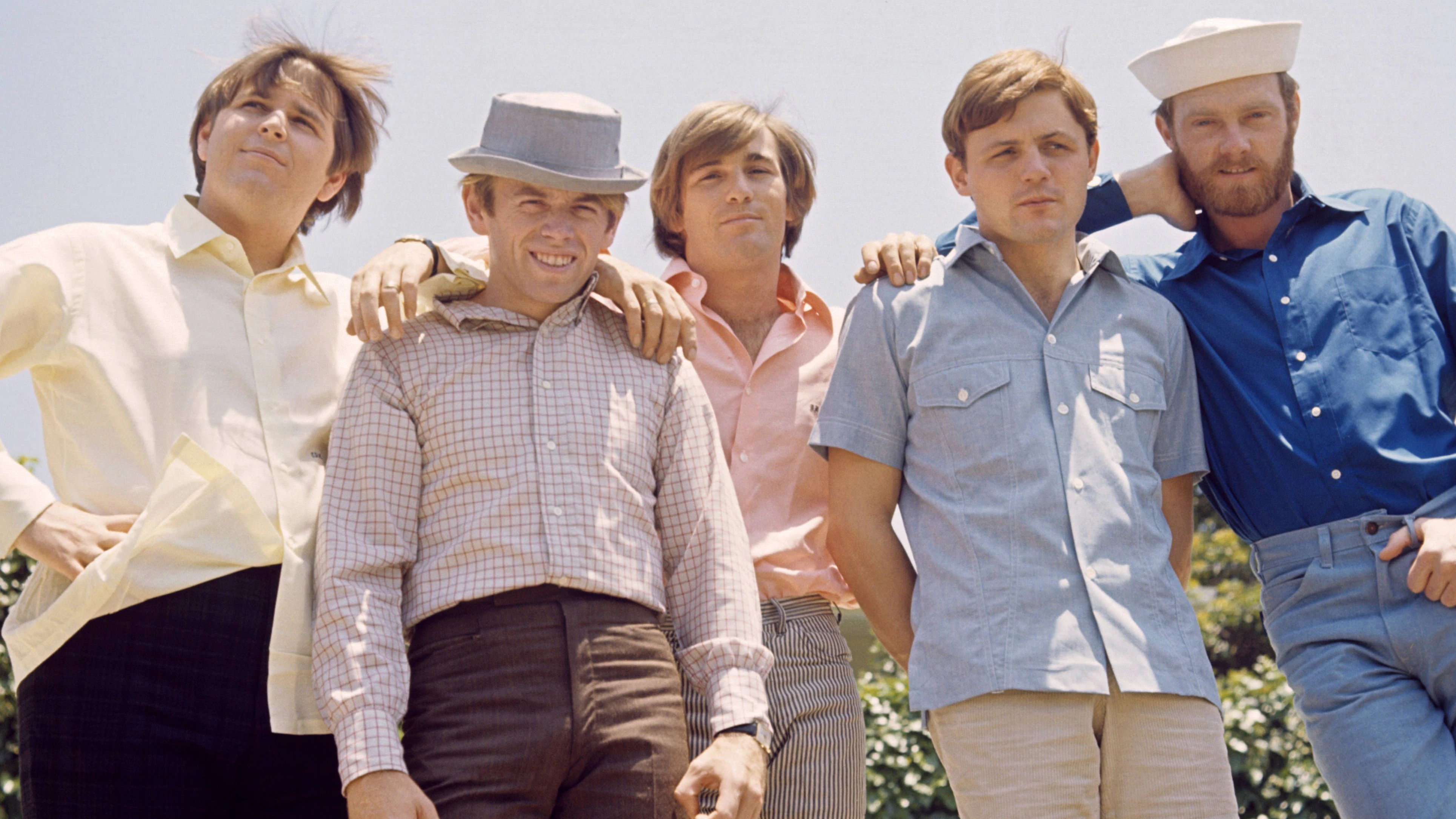 The Beach Boys im Jahr 1966: Mike Love (re.), Al Jardine, Bruce Johnston, Carl Wilson, Brian Wilson.