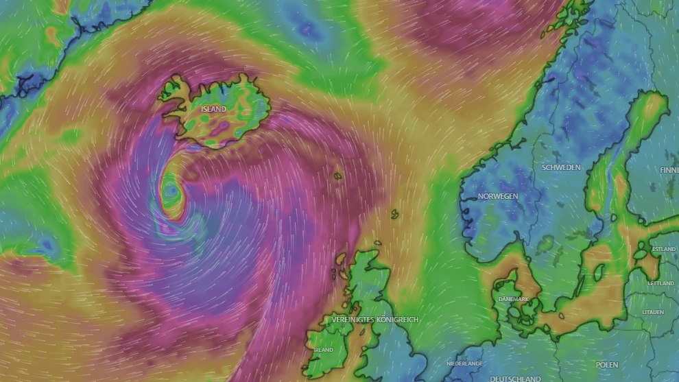 Ein enormes Sturmtief fegt über Island hinweg. 