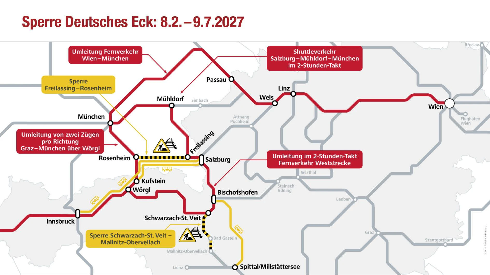Sperre Deutsches Eck von 8. Februar bis 9. Juli: Diese Strecken sind dicht, diese Optionen haben Fahrgäste.