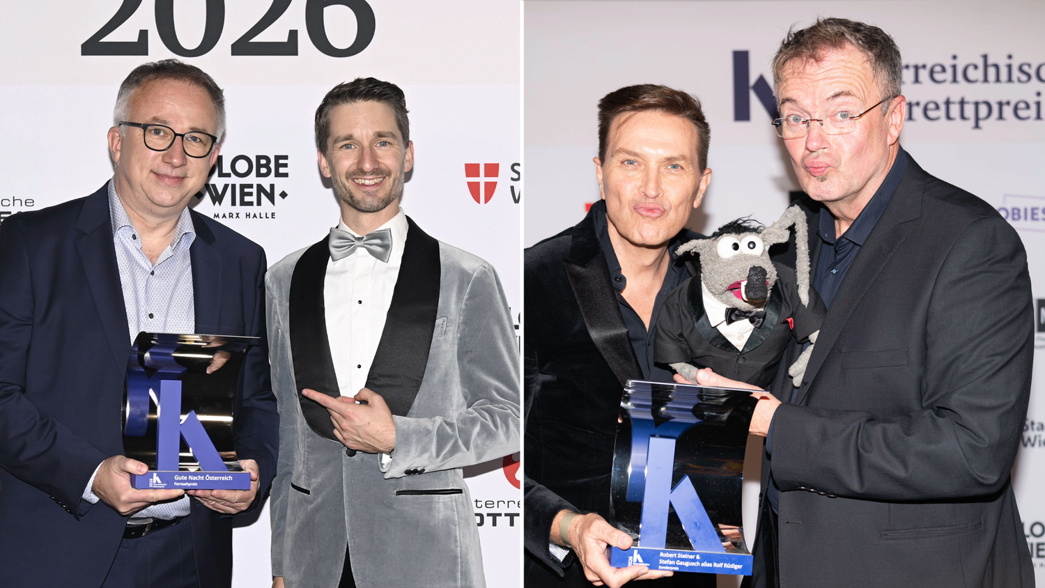 Fernsehpreis-Gewinner Peter Klien mit Clemens Maria Schreiner; Robert Steiner und Stefan Gaugusch alias 