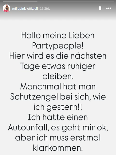 Milla Pink meldete sich nach dem Unfall bei ihren Fans.