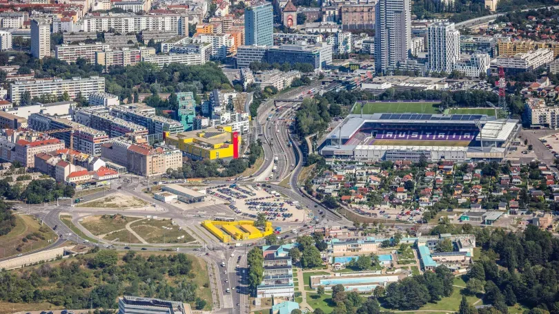 Der Verteilerkreis in Wien-Favoriten soll künftig zu einem grünen Grätzl-Zentrum werden.
