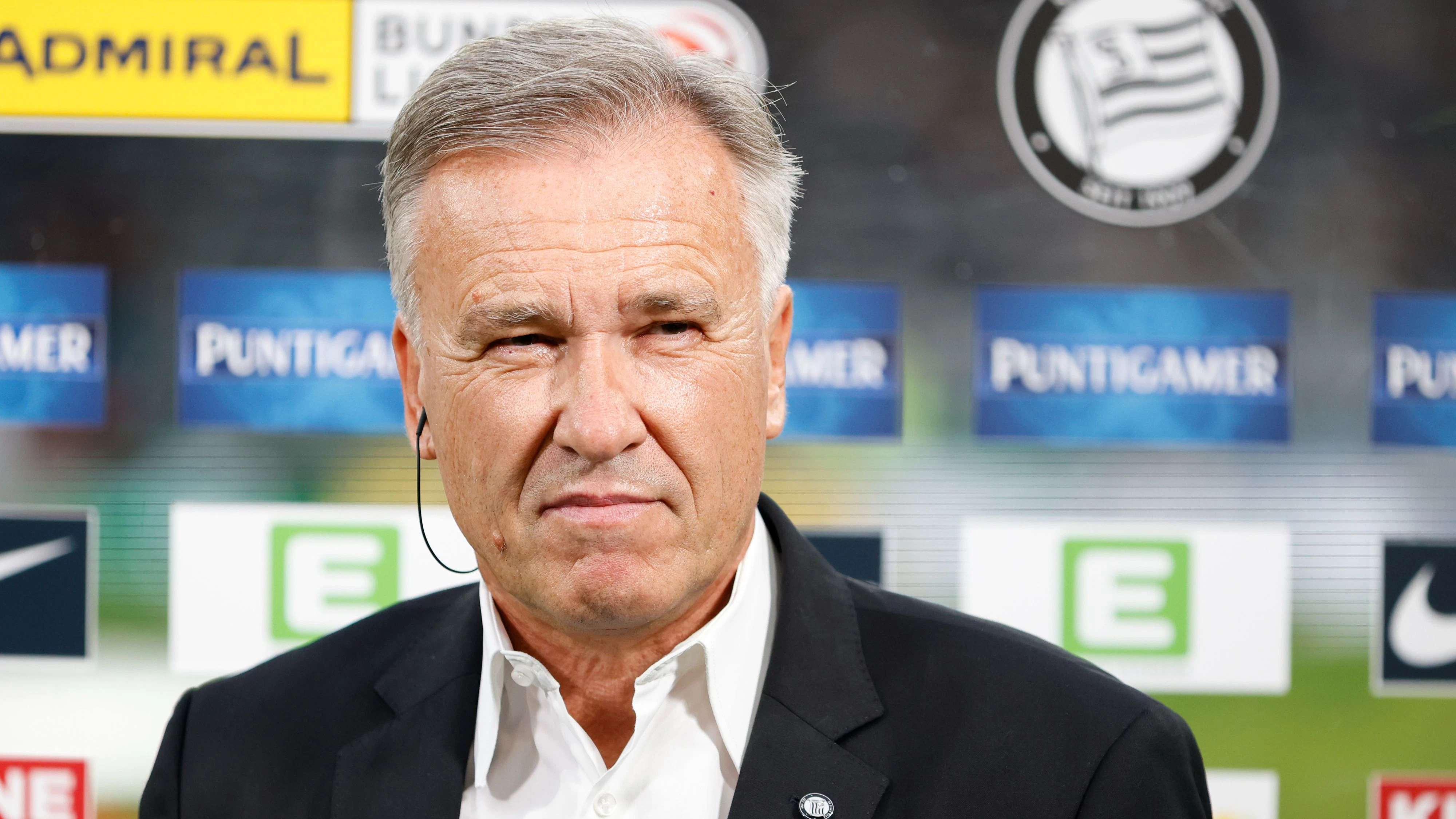 GRAZ,AUSTRIA,22.AUG.26 - SOCCER - ADMIRAL Bundesliga, SK Sturm Graz vs SC Austria Lustenau. Image shows president Christian Jauk (Sturm) during an interview. Photo: GEPA pictures/ James Doak