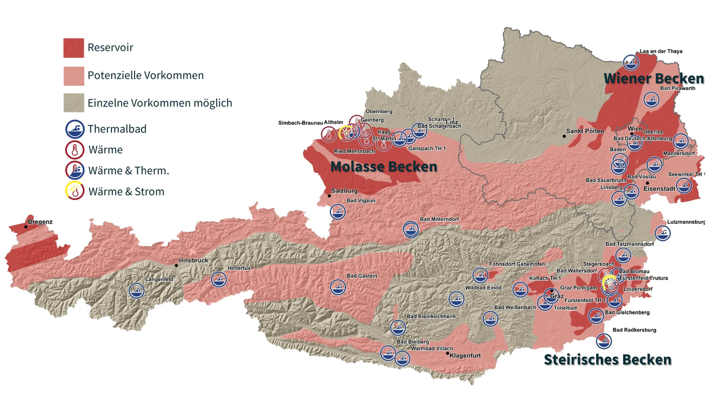 Hydrothermale Vorkommen und Nutzungsarten der Tiefen Geothermie in Österreich