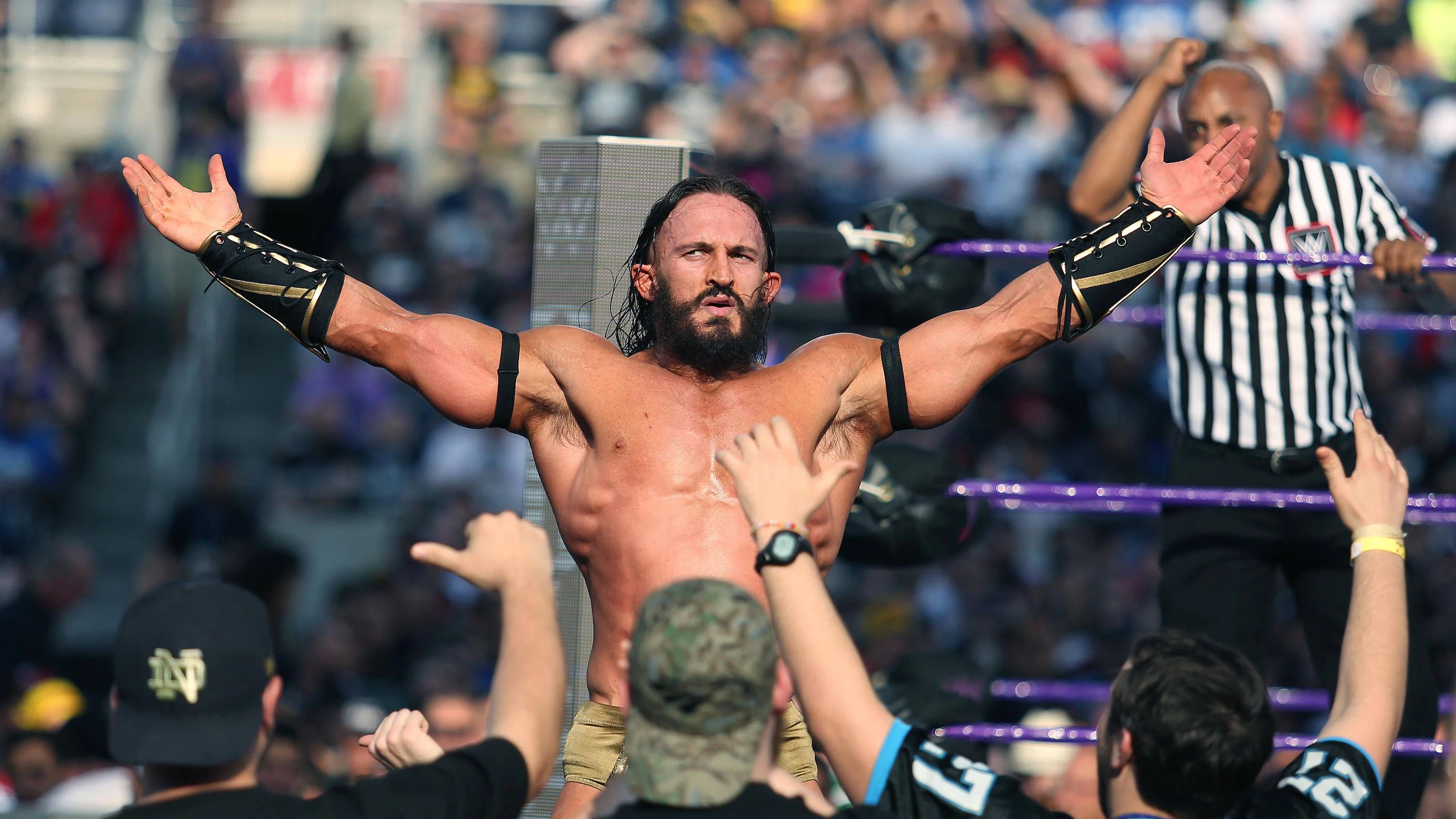 WrestleMania 33 Orlando Adrian Neville celebrates with fans during WrestleMania 33 on Sunday, April 2, 2017 at Camping World Stadium in Orlando, Fla. Stephen M. Dowell/Orlando Sentinel/TNS Orlando FL USA EDITORIAL USE ONLY Copyright: xx 1199911 StephenxM.xDowellx krtphotoslive784157