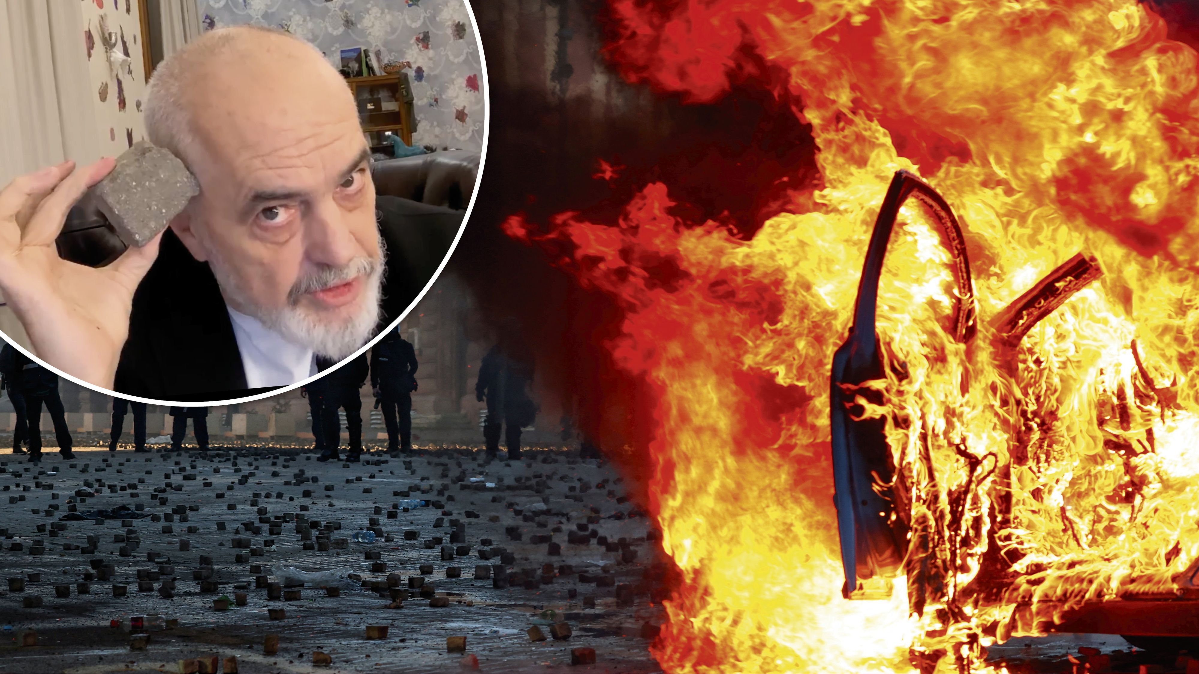 Albaniens Premier Rama hält sich in einem Video einen Pflasterstein an den Kopf