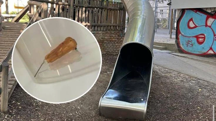 Mädchen rutscht am Spielplatz in Drogennadel – Klinik!