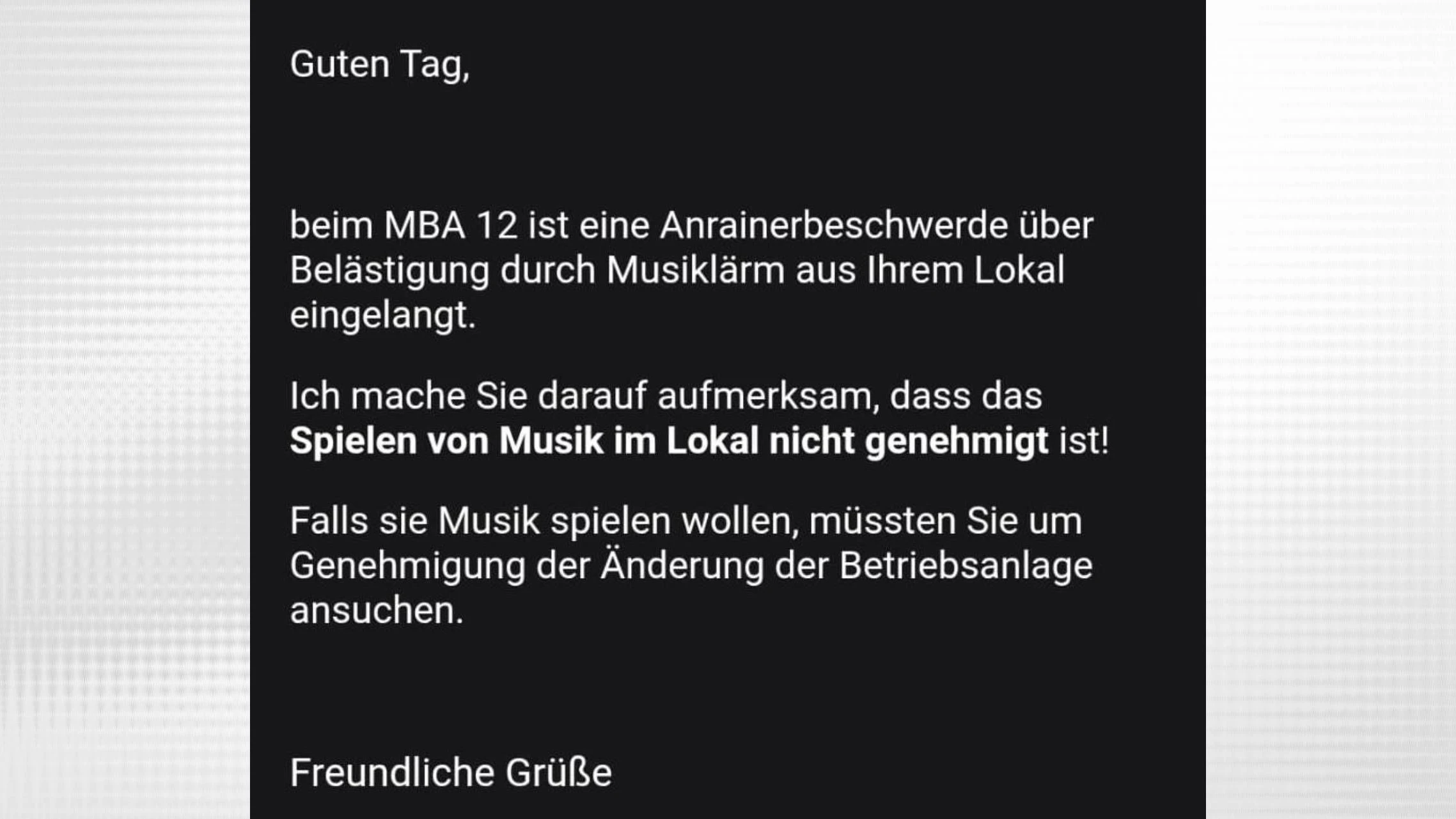 Das Bezirksamt informierte Lily Boykova, dass Beschwerden über Lärm eingegangen sind.