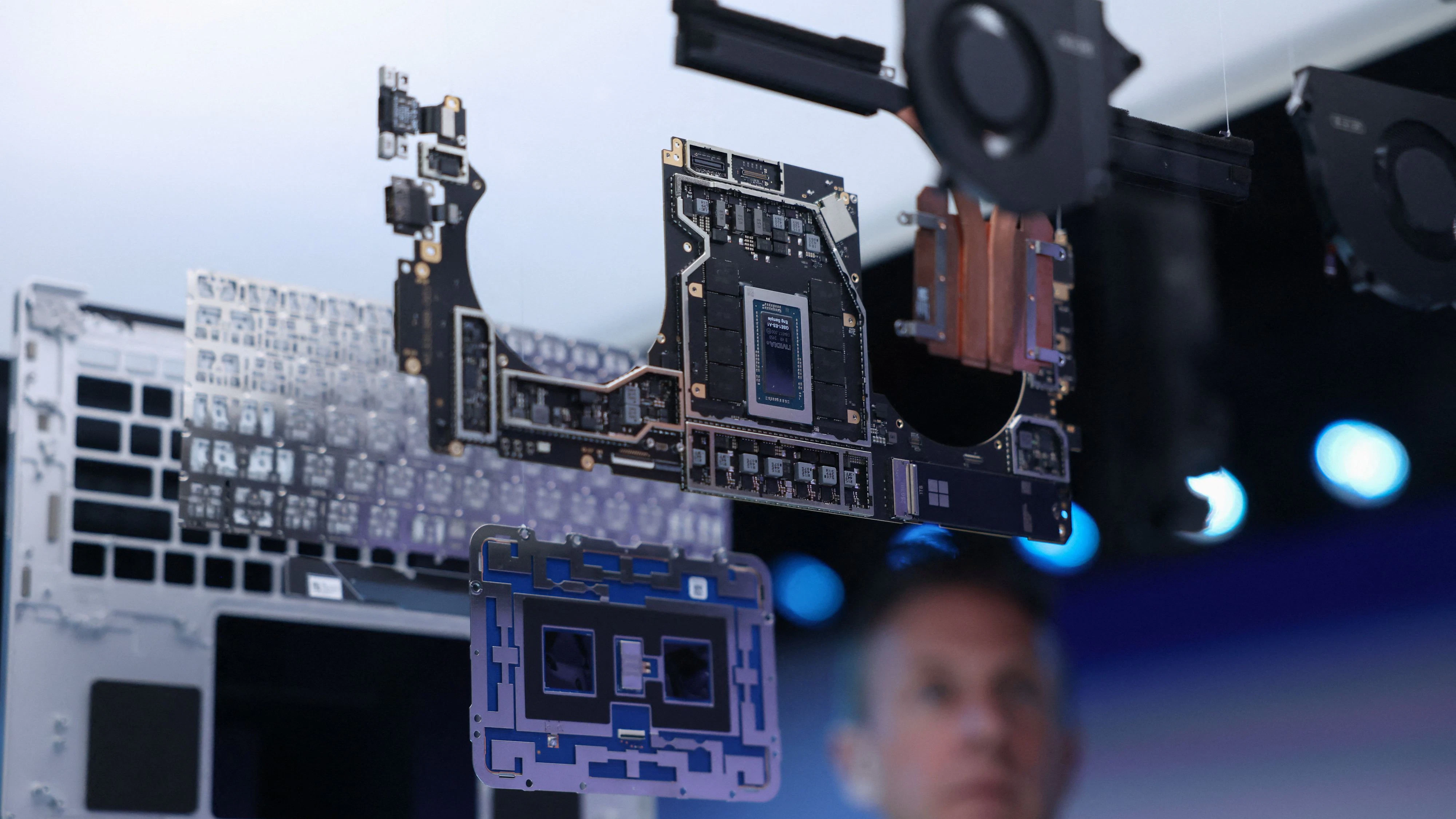 The motherboard of a Surface Laptop Ultra containing Nvidia’s new RTX Spark chip stands on display at Microsoft Windows & Surface event in San Francisco, California, US, October 7, 2026. REUTERS/Manuel Orbegozo