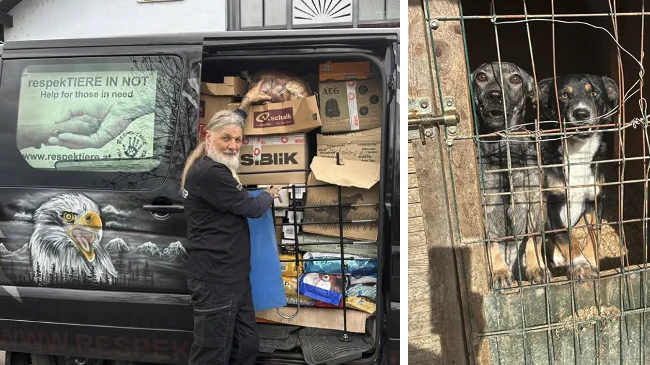 Bis unters Dach war der Transporter von Thomas "Tom" Putzgruber vollgepackt, als er sich erneut auf den Weg in die kriegsgebeutelte Ukraine machte.