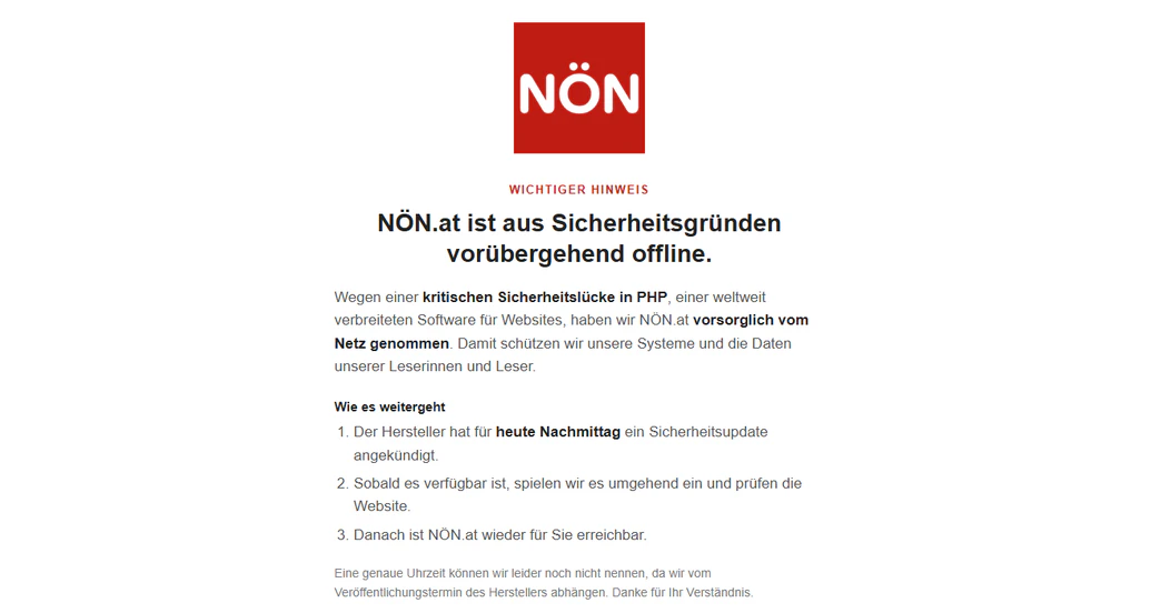 Heute.at - Webseiten weg – Wettlauf um PHP-Update lähmt Internet
