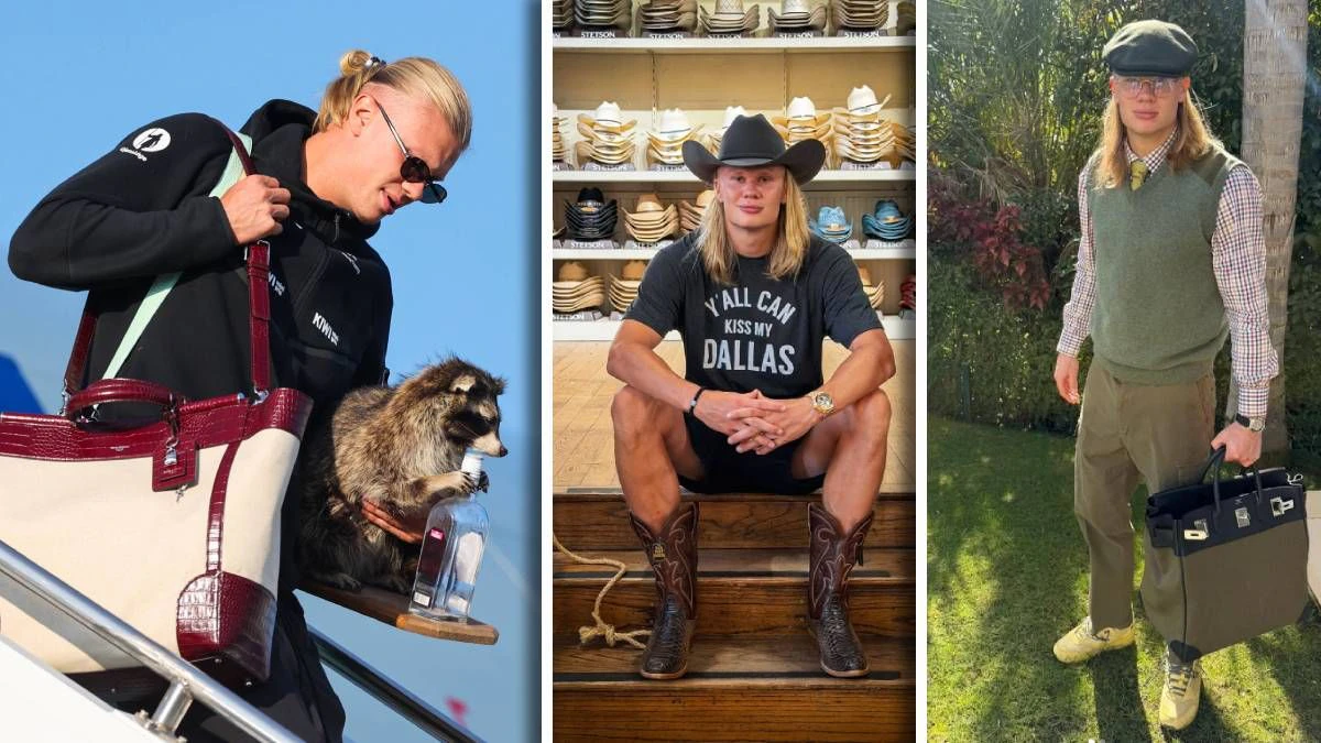 Erling Haaland und seine Luxus-Ausgaben für einen ausgestopften Waschbär, Cowboy-Utensilien und eine Luxus-Tasche. 