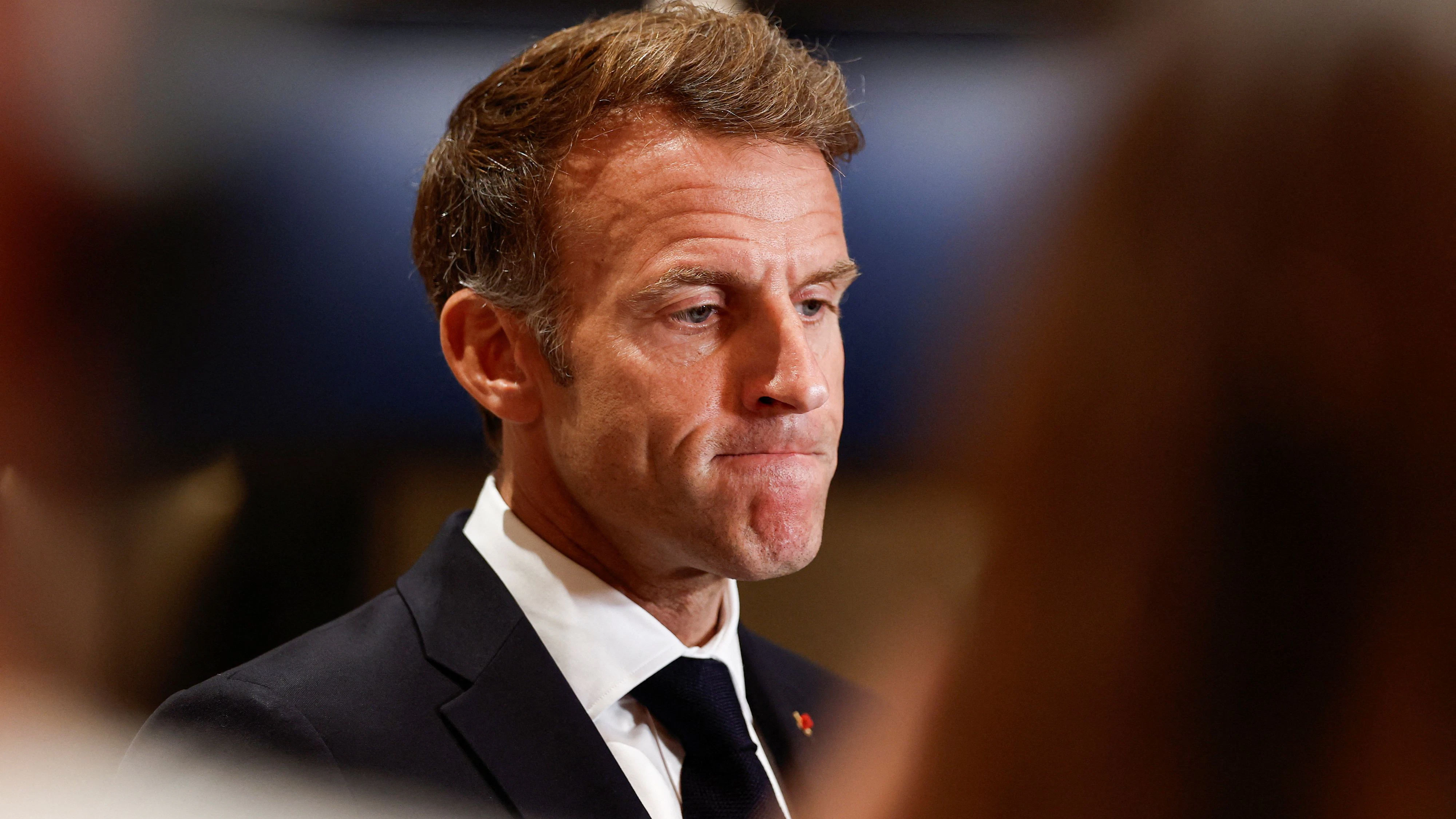 French President Emmanuel Macron looks on as he speaks to members of the media on the day of the 9th Annual One Planet Sovereign Wealth Funds (OPSWF) Summit, in Lusail, Qatar, October 21, 2026. REUTERS/Benoit Tessier/Pool