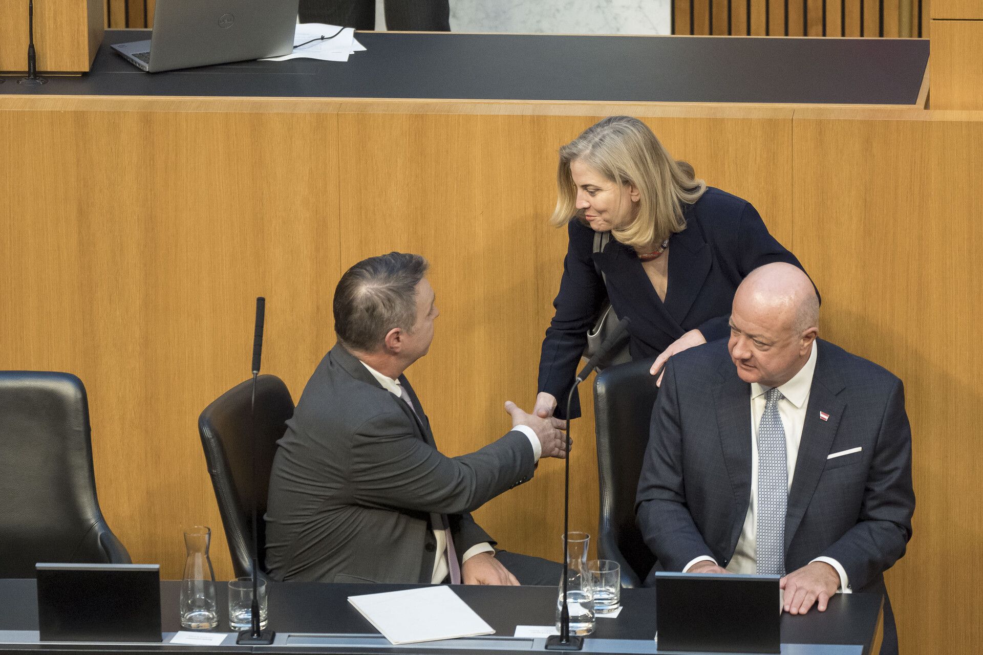 Hatte schon bessere Zeiten: die Regierungsspitze mit Kanzler Christian Stocker, Außenministerin Beate Meinl-Reisinger und Vizekanzler Andreas Babler