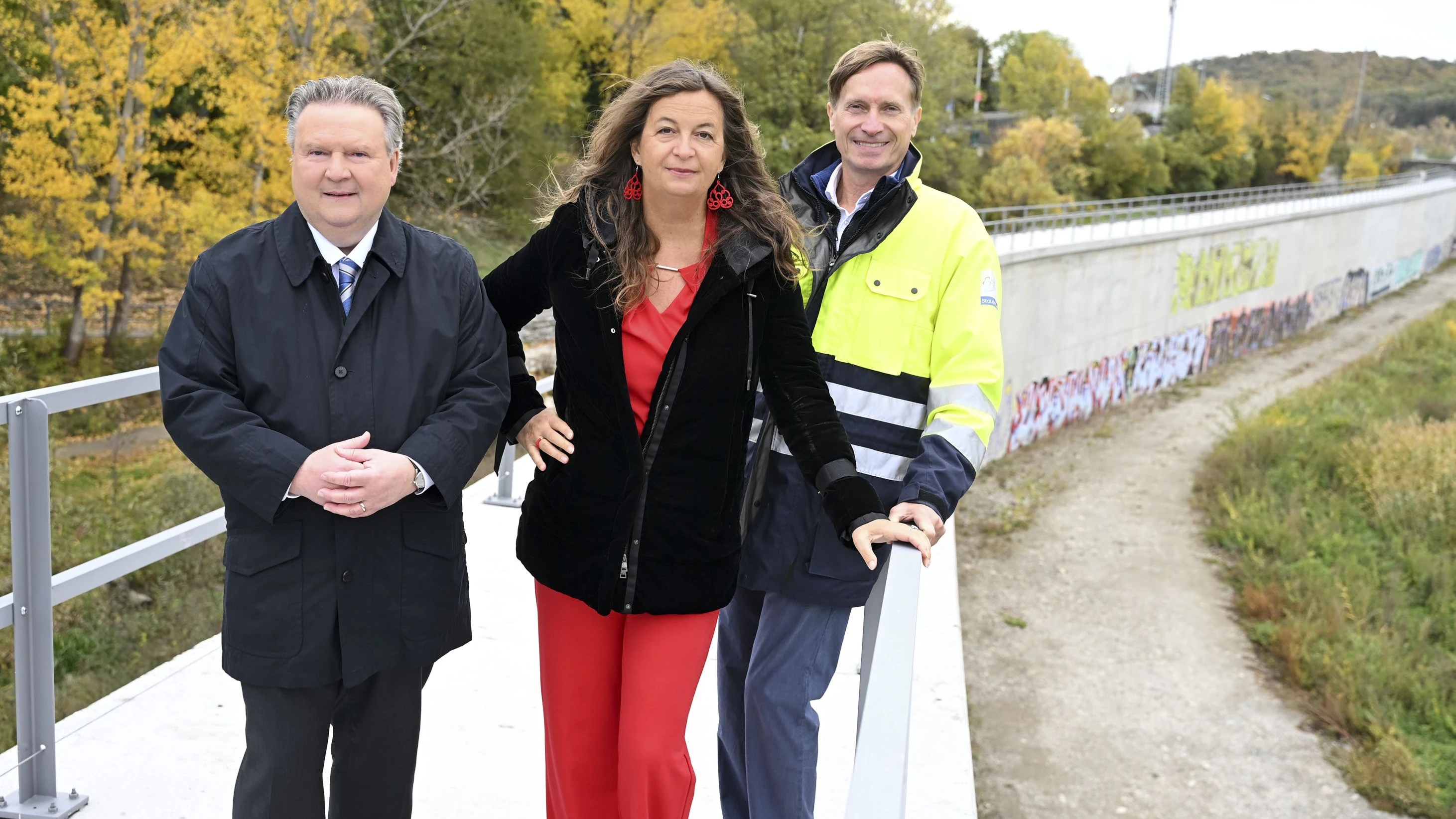 Bürgermeister Michael Ludwig, Stadträtin Ulli Sima und Abteilungsleiter der MA 45 Gerald Loew (v.l.).