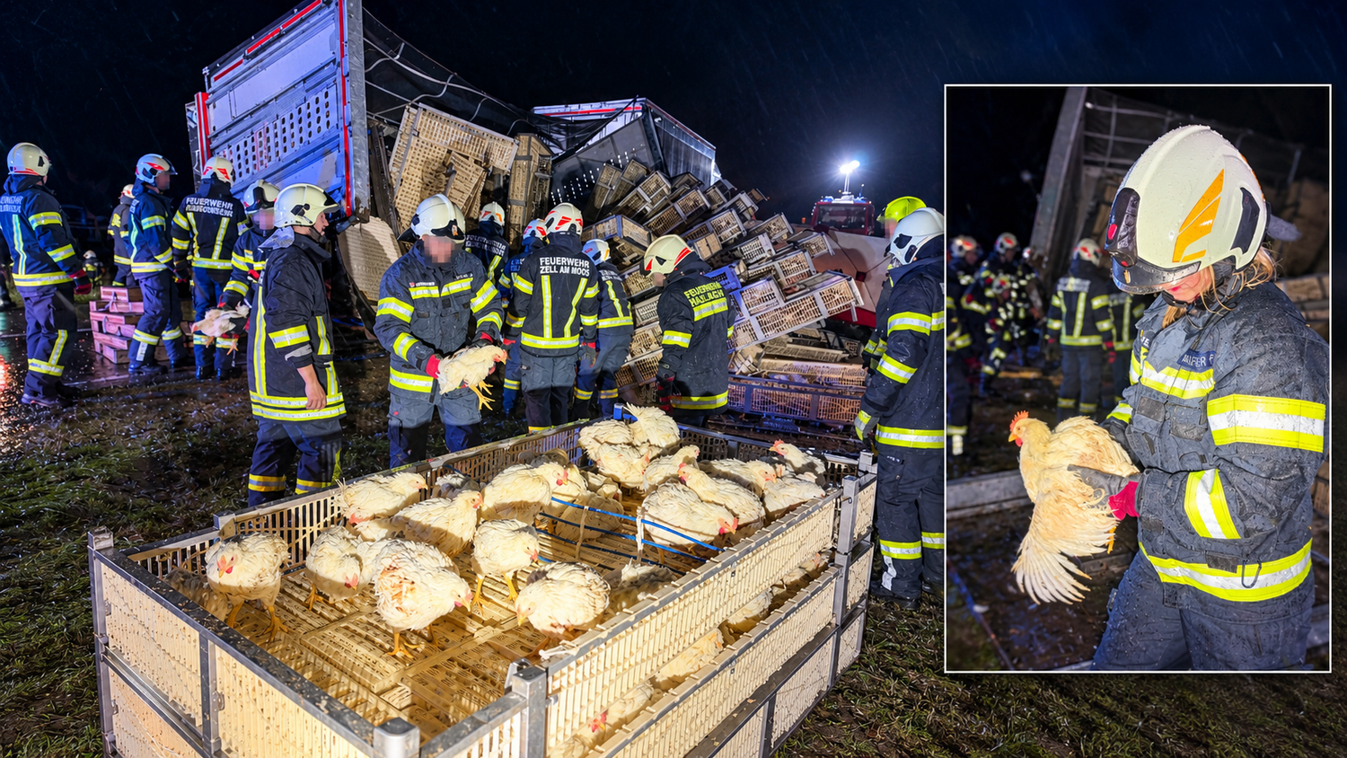 Heute.at - Wildes Gegacker – Hühner irren nach Lkw-Crash umher
