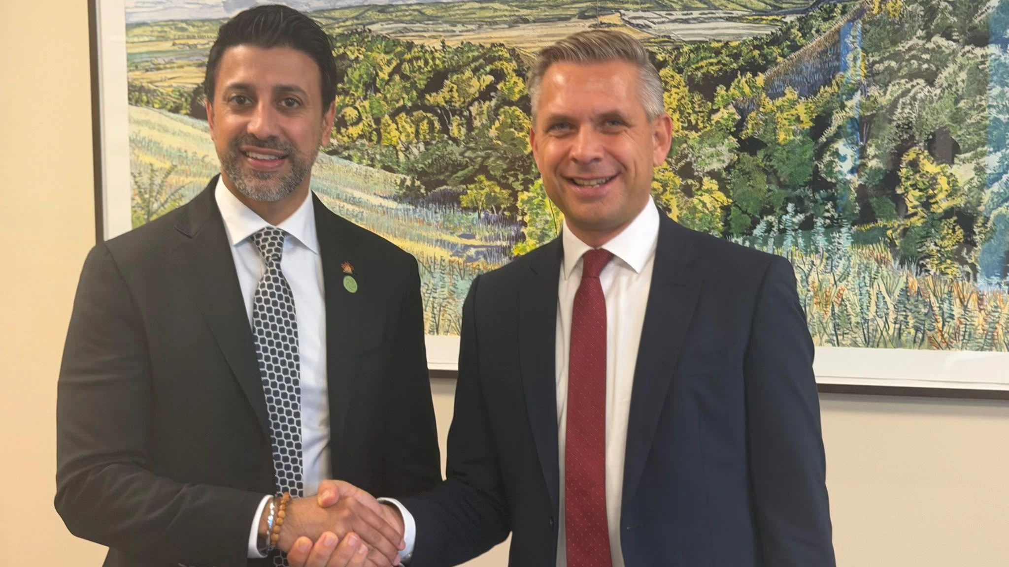 Wirtschaftsminister Wolfgang Hattmannsdorfer (ÖVP) mit kanadischen Handelsminister Maninder Sidhu in Dublin.