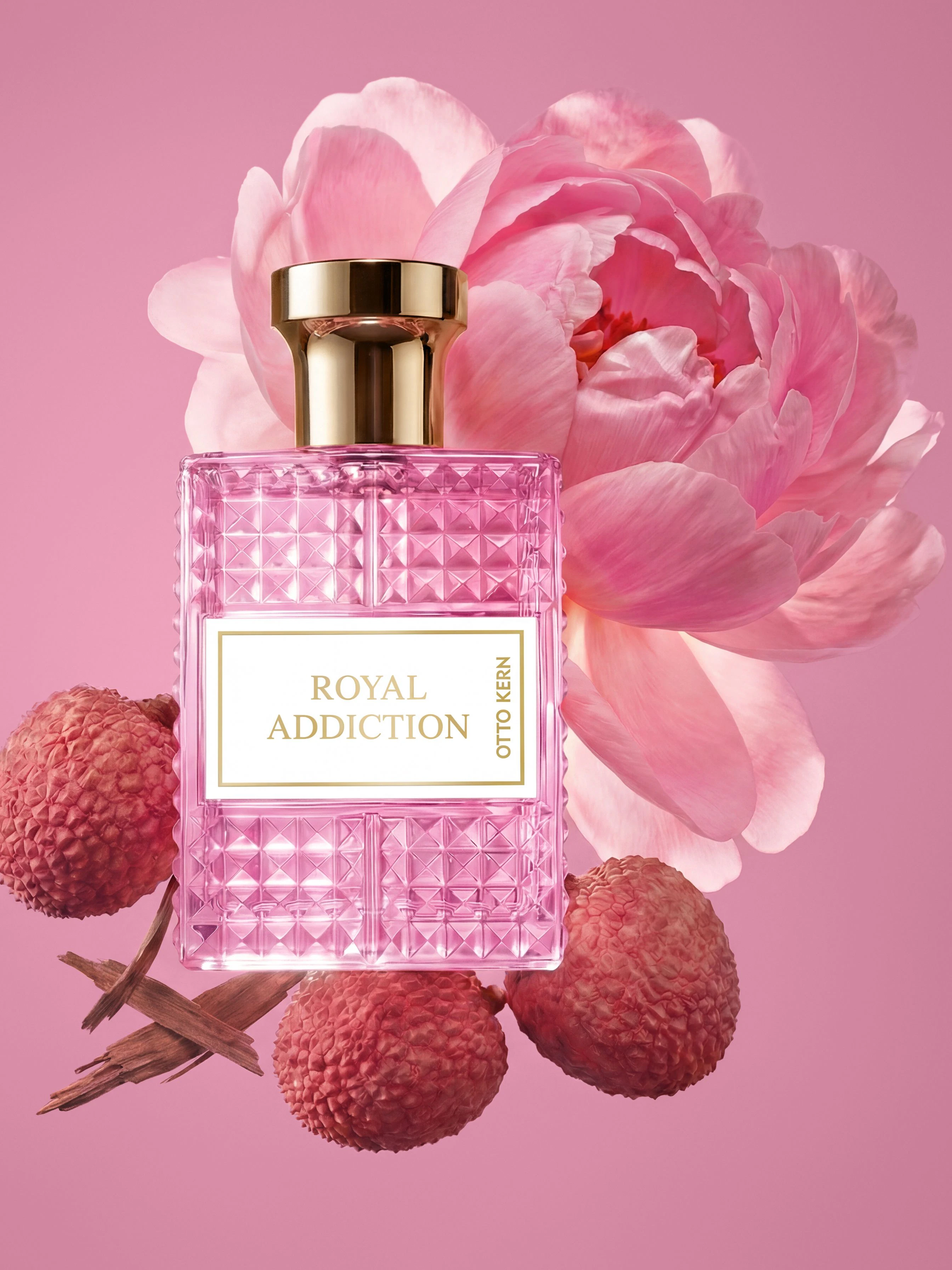 Fruchtige Frische trifft auf blumige Eleganz: OTTO KERN Royal Addiction Rose vereint Litschi, Bergamotte und zarte Rosennoten.