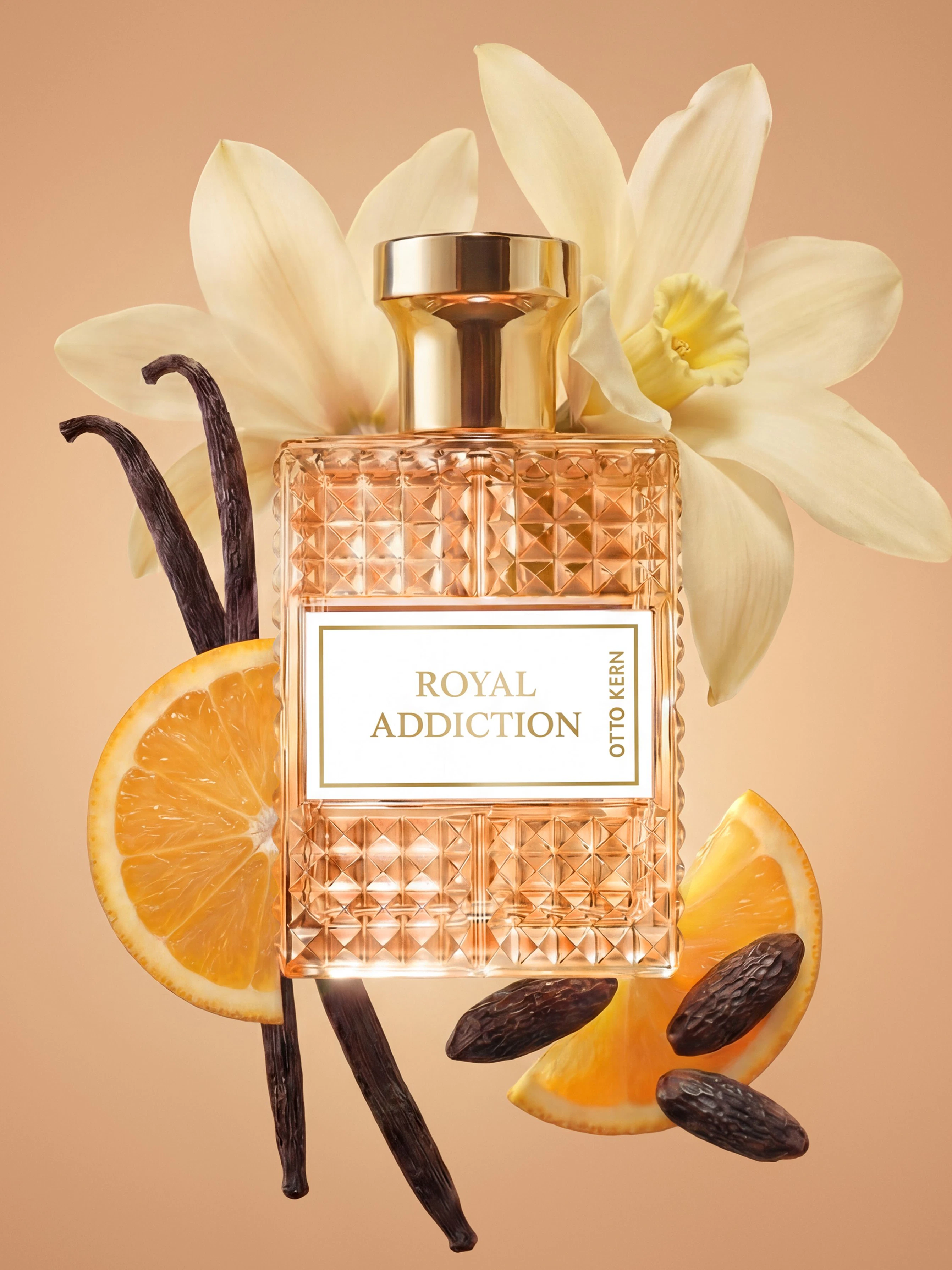 Warme Noten von Orange, Haselnusscreme und Vanille machen OTTO KERN Royal Addiction Champagne zu einem besonders sinnlichen Dufterlebnis.