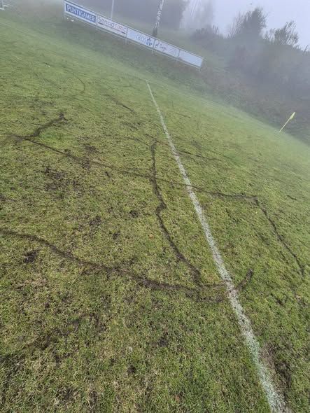 In den Rasen wurde ein Hakenkreuz gezogen.