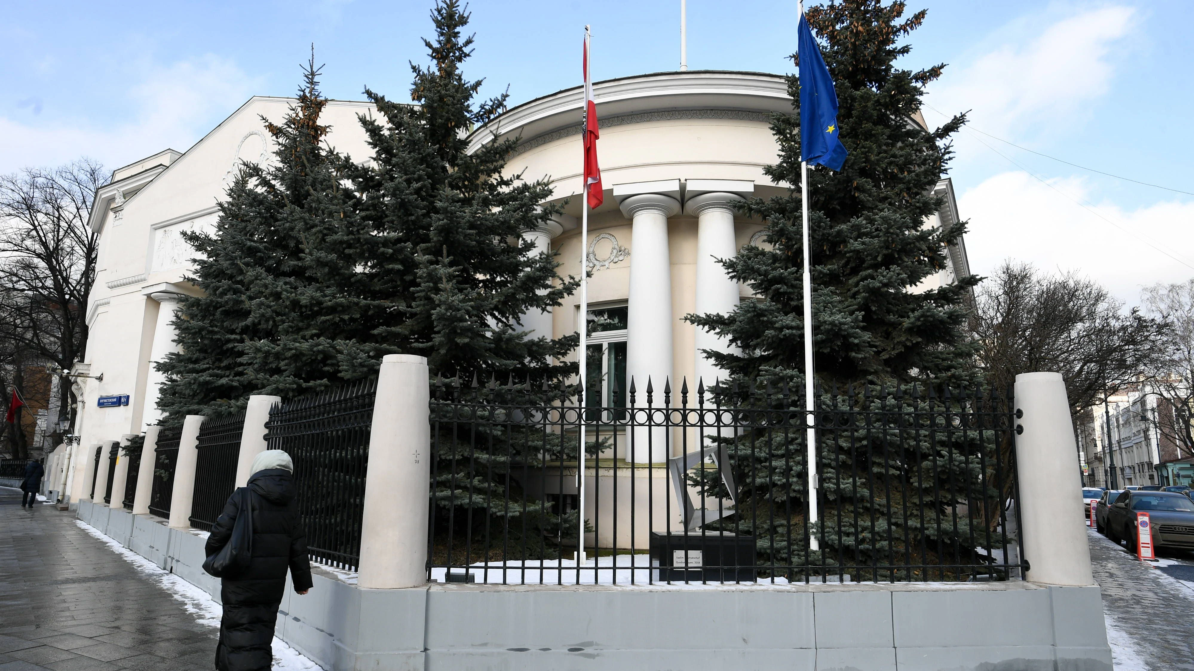 RUSSIA, MOSCOW - FEBRUARY 2, 2023: The Austrian Embassy stands in Starokonyushenny Lane. Austria has declared personae non gratae four accredited Russian diplomats and ordered them to leave the republic by February 8. Maxim Grigoryev/TASS PUBLICATIONxINxGERxAUTxONLY 57145615