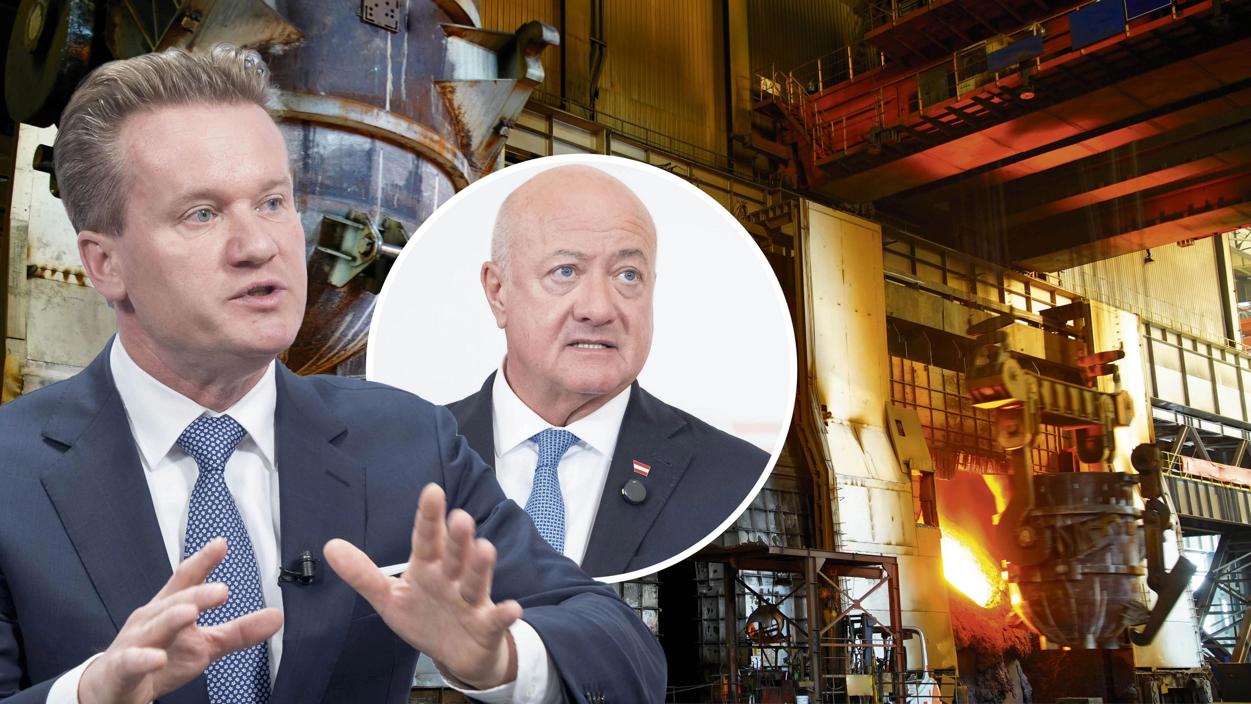 Industriepräsident Georg Knill (l.) warnt Kanzler Stocker vor drastischen Folgen des Kimagesetzes für die Wirtschaft.