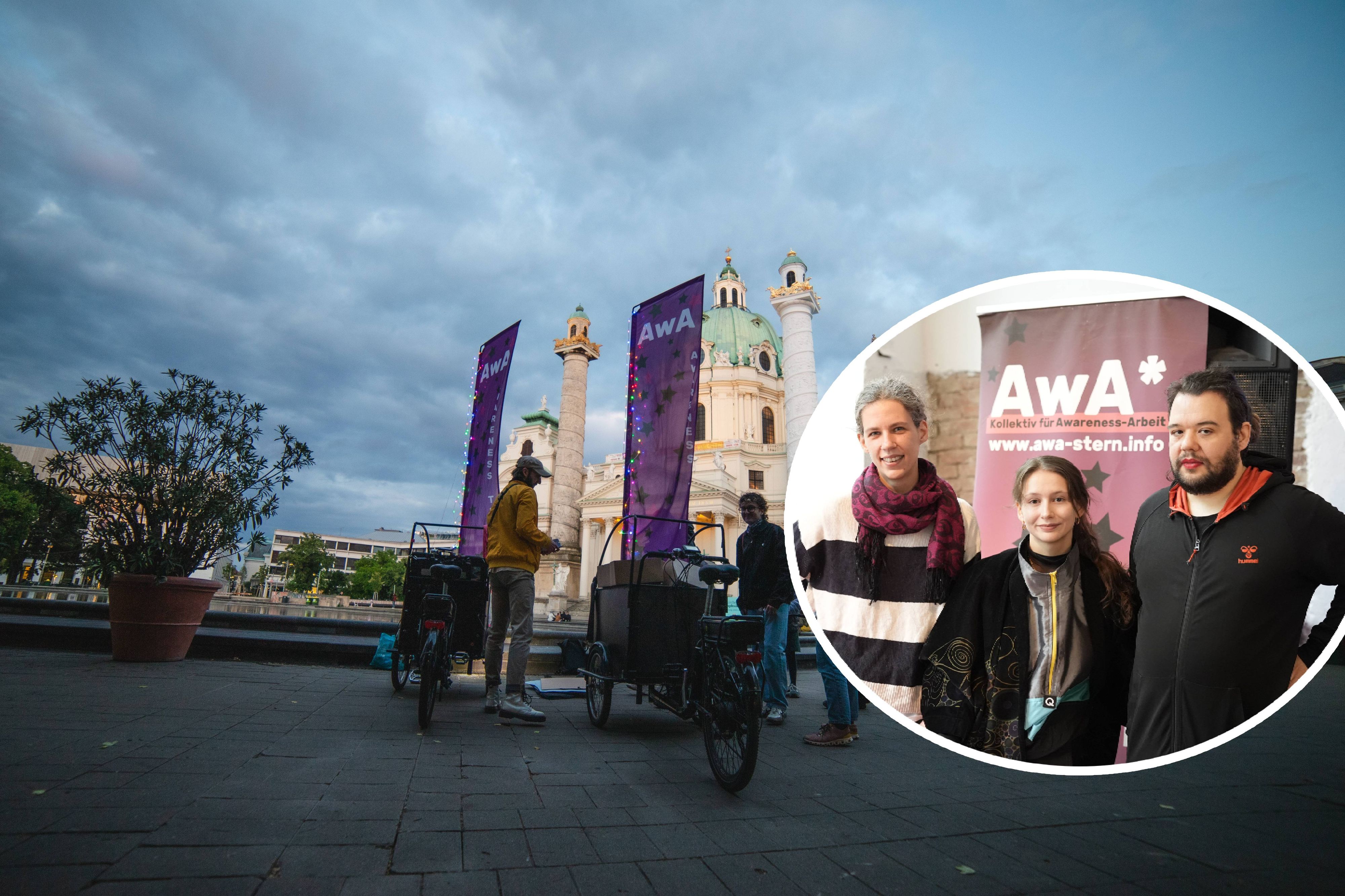 Der Verein AwA* – Kollektiv für Awareness-Arbeit organisiert seit 2021 die Awareness-Teams in Wien.