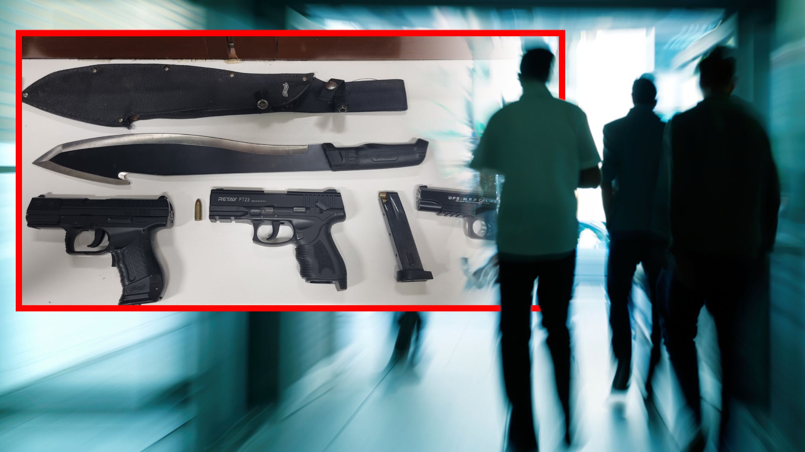 Gewaltaufrufe für Halloween: Diese Waffen wurden bei den Tatverdächtigen gefunden und sichergestellt. Nach einem von ihnen wird noch gefahndet.